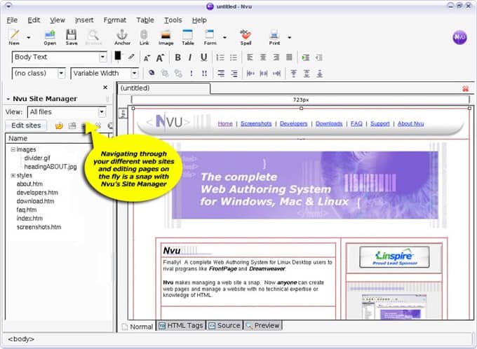 Nvu Web Authoring Software