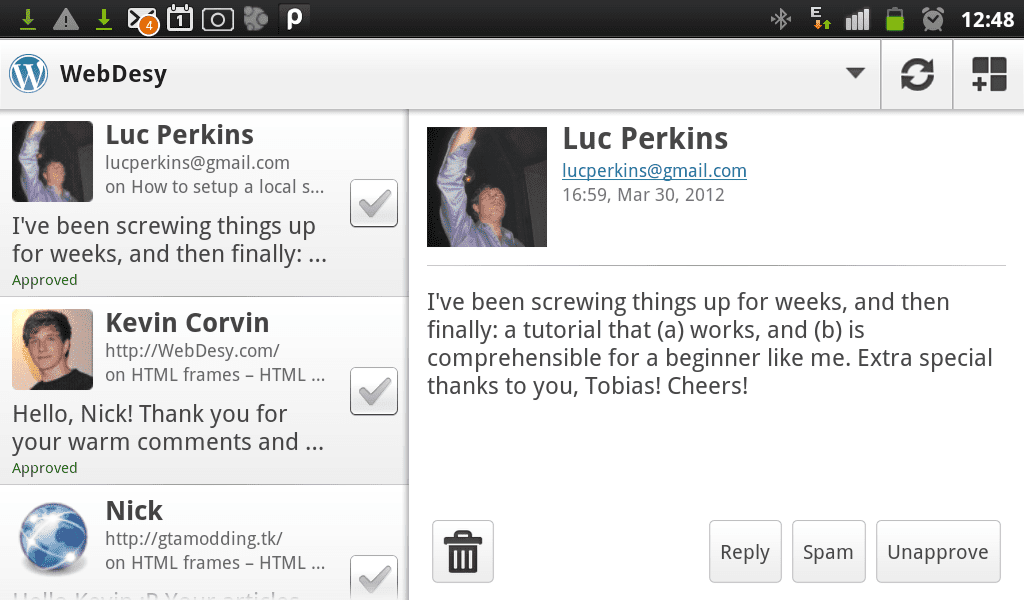 Comments on WordPress for Android
