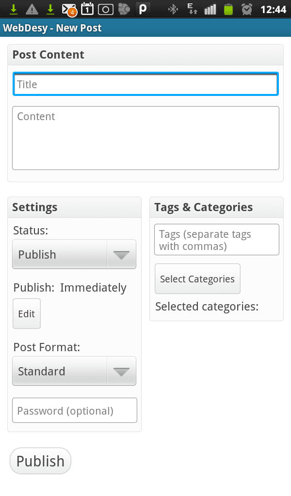 New Post - WordPress on Android