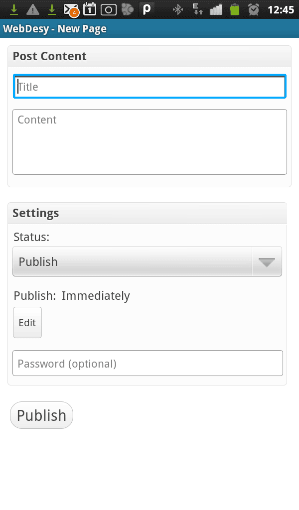 New Page on Android WordPress App