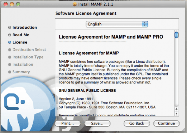 MAMP Installation - Software License Agreement