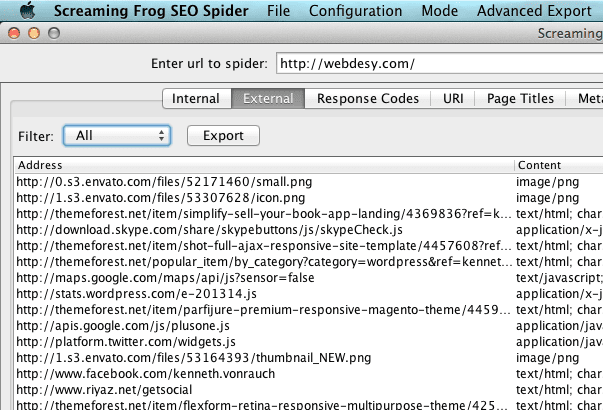 External links in Screaming Frog