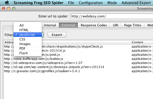 Filter external links in Screaming Frog SEO spider