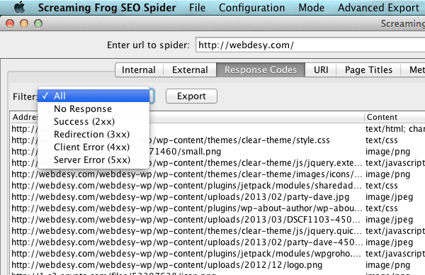 Response codes in Screaming Frog