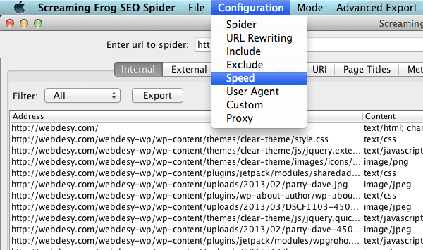 Speed settings in Screaming Frog