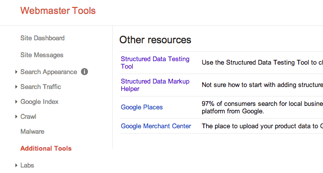 Additional tools in Google Webmaster Tools
