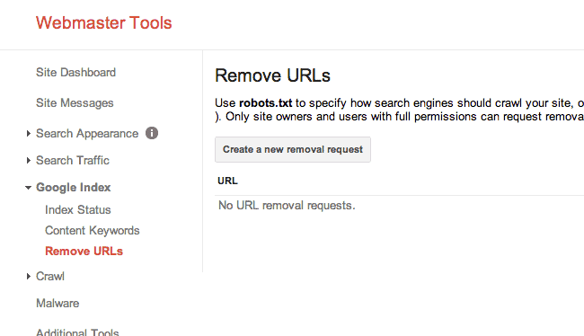 Remove URLs in Google Webmaster Tools