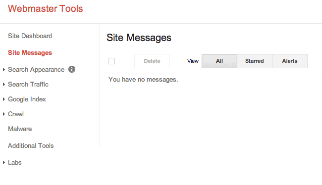 Site messages in Goolge Webmaster Tools