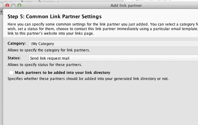 Common link partner settings