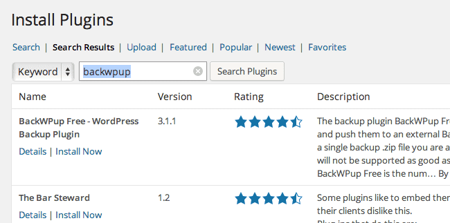 BackWPup install plugin