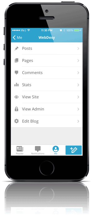 Dashboard in WordPress iPhone app