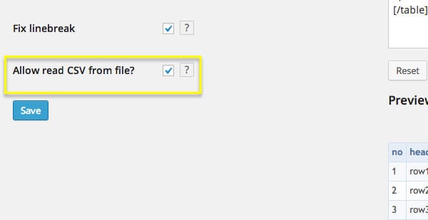 Allow read CSV from file feature in Easy Table  WordPress plugin