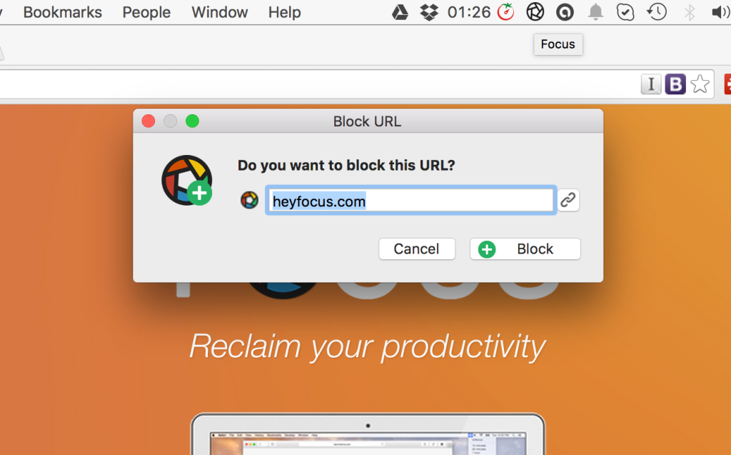 Block site in the Focus app