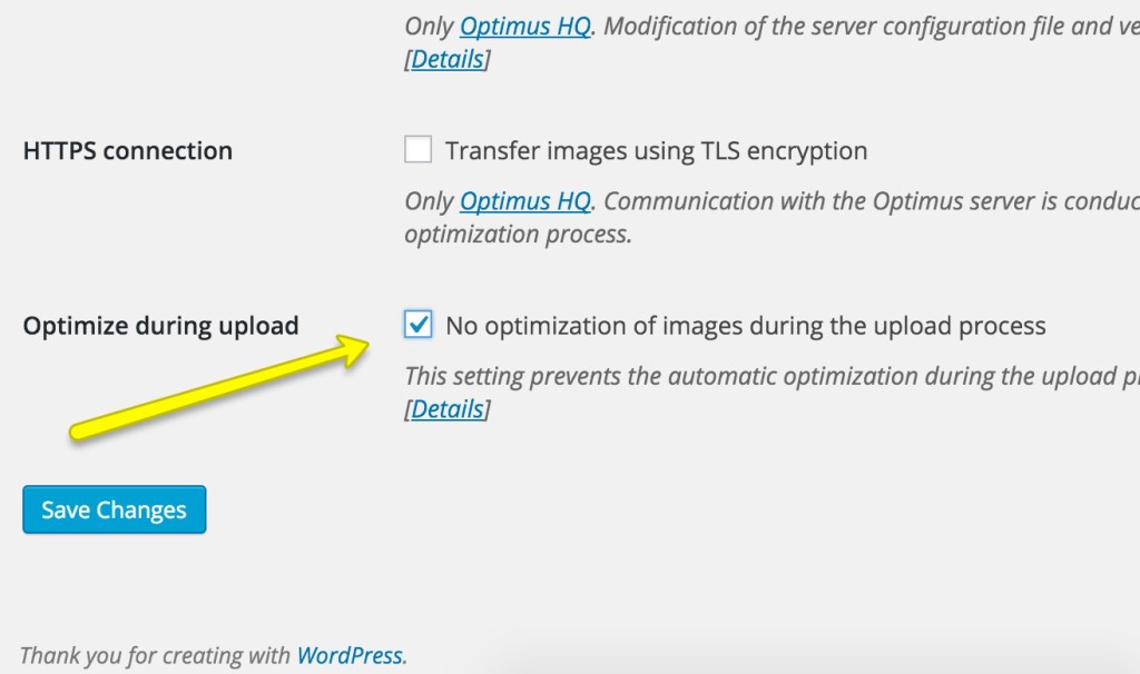 optimize during upload optimus