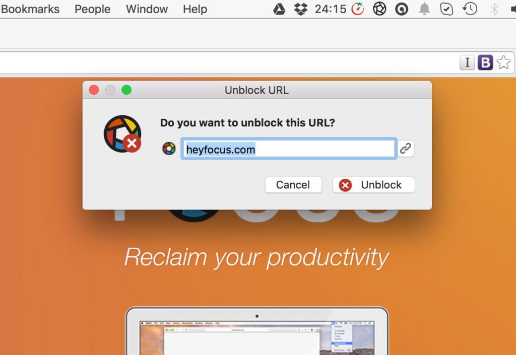 Unblock site in the Focus app