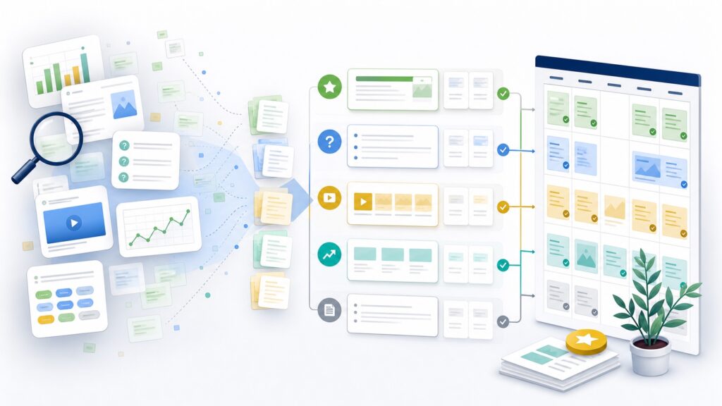 Content gap and SERP opportunity analysis moving into a prioritized content plan
